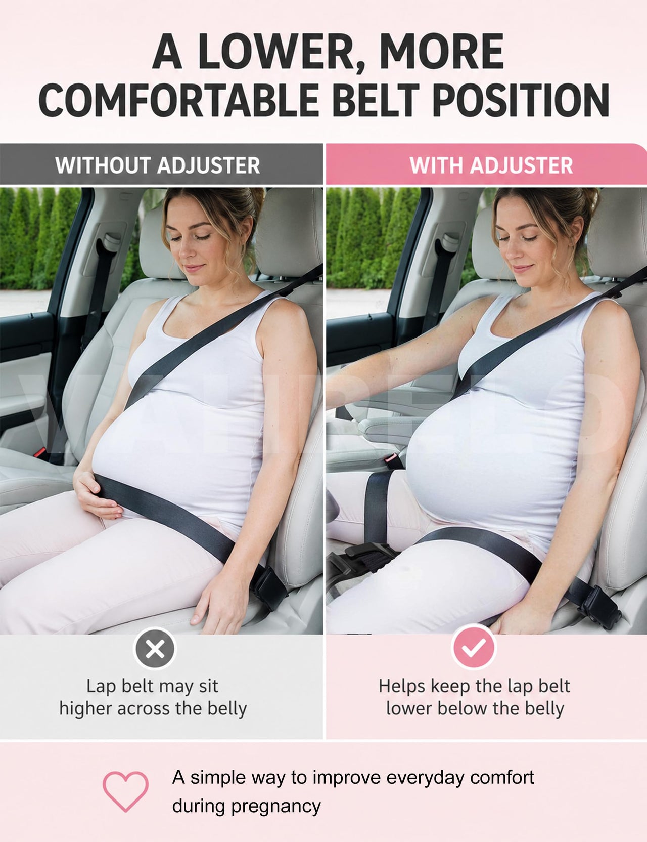Mimibelt Car Seat Pillow for Pregnancy, Fabric Reduce Rubbing Belly, Enhance Driving and Traveling Comfort (Black)