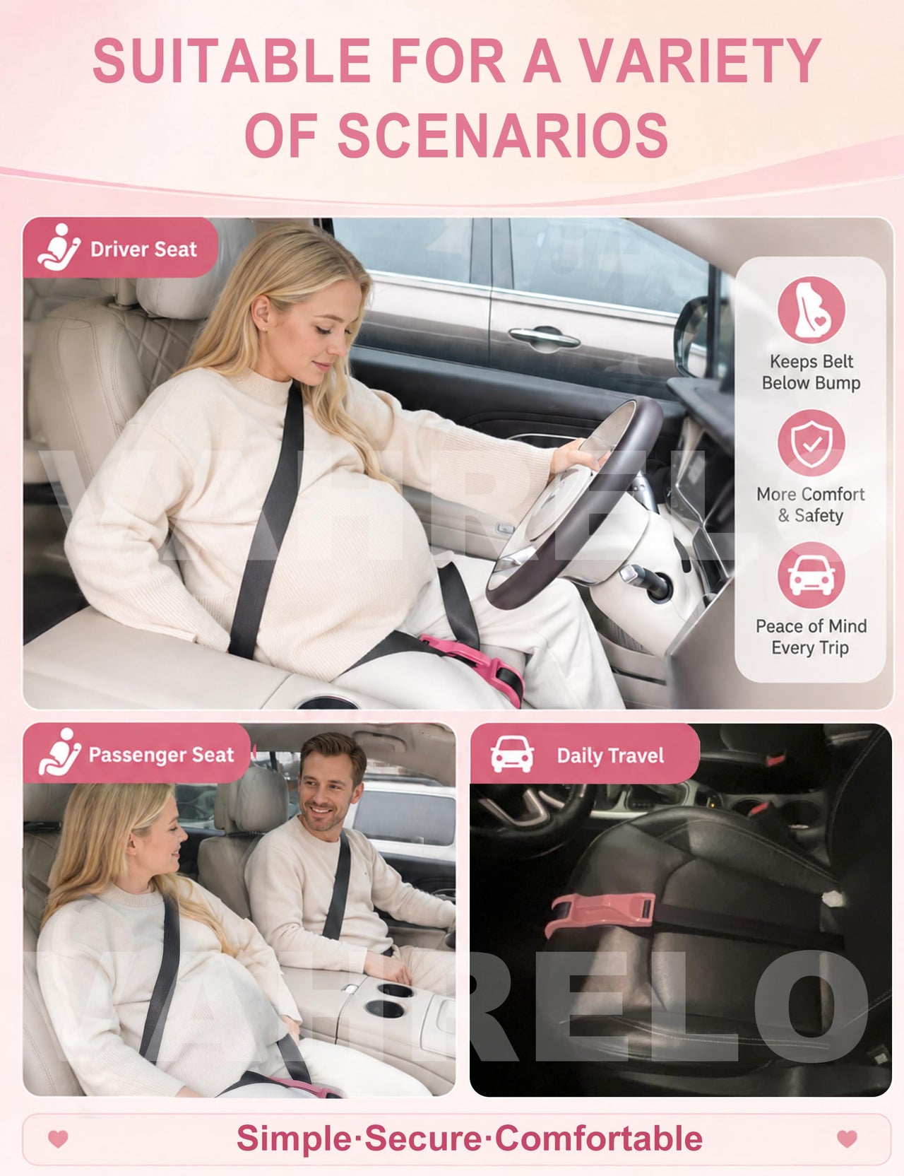 Mimibelt Car Seat Pillow for Pregnancy, Fabric Reduce Rubbing Belly, Enhance Driving and Traveling Comfort (Black)