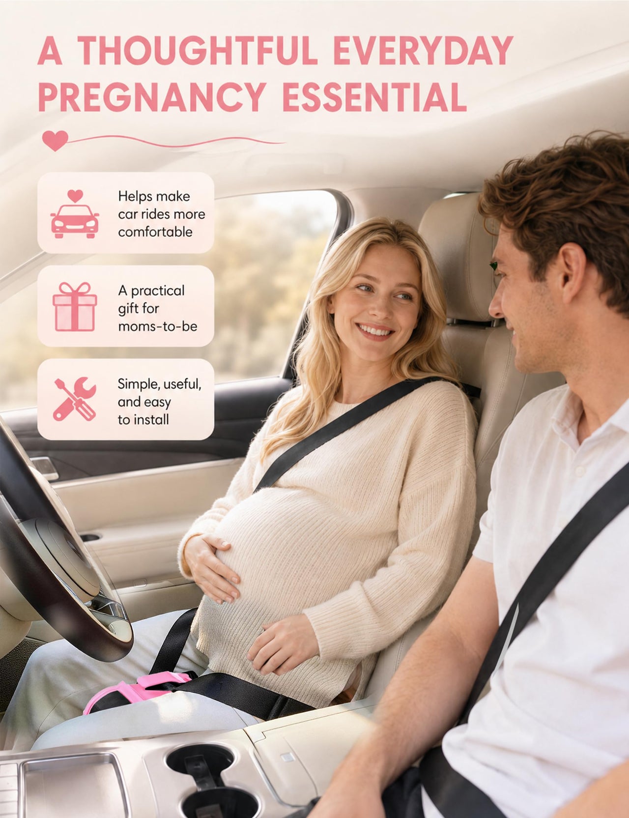 Mimibelt Car Seat Pillow for Pregnancy, Fabric Reduce Rubbing Belly, Enhance Driving and Traveling Comfort (Black)